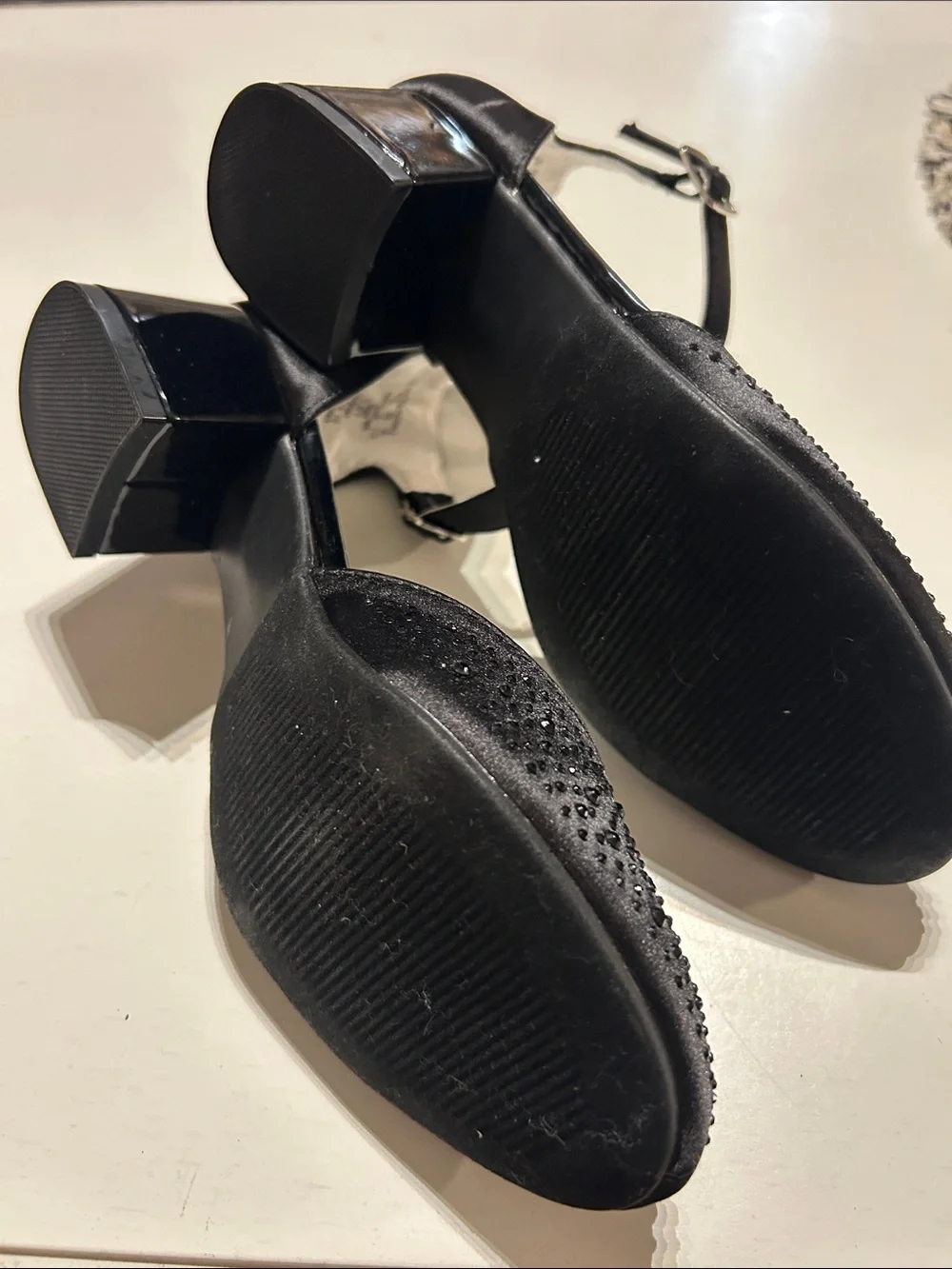 Girls' Black Ankle-Strap Dress Heels with Sparkle Accents